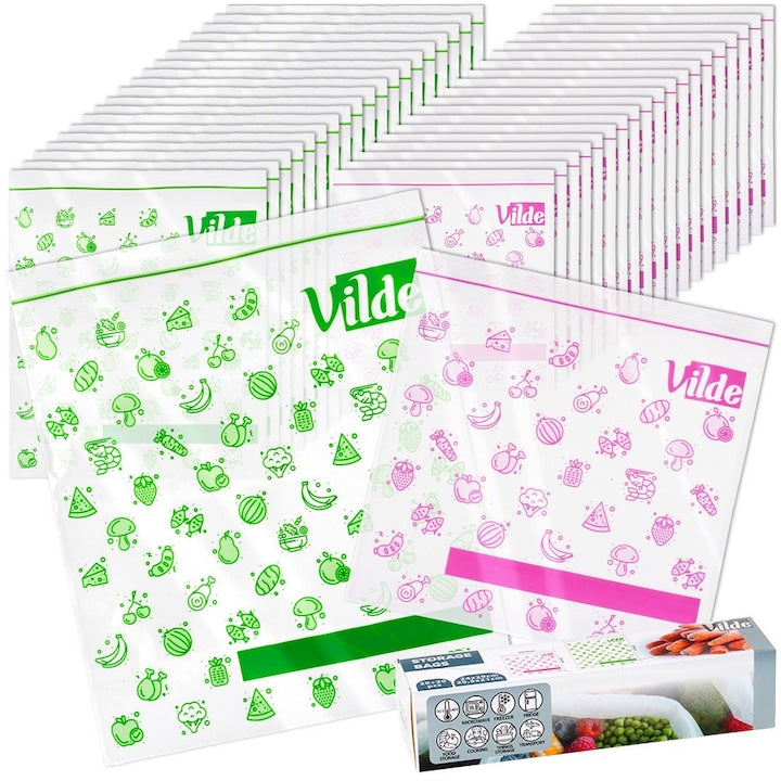 Set Pungi Cu Fermoar Pentru Alimente  Vilde  20.5 x 21 cm  24 x 29 cm  Inchidere Etansa  Utilizare Universala  Etichetare Convenabila  Rezistente La Temperaturi De La -45°C La 140°C  40 Bucati  Transparent