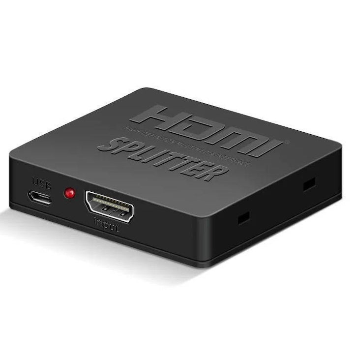 Splitter HDMI 1x2 4K 60Hz  1 in 2 Out  Partajare Continut de pe O Singura Sursa HDMI catre Doua Monitoare sau Proiectoare  Compatibil cu Xbox/PS4/PS3/Google Chromecast/AppleTV/Blu-Ray/HDTV/DVD  Suport 3D  OUYLAF  Negru