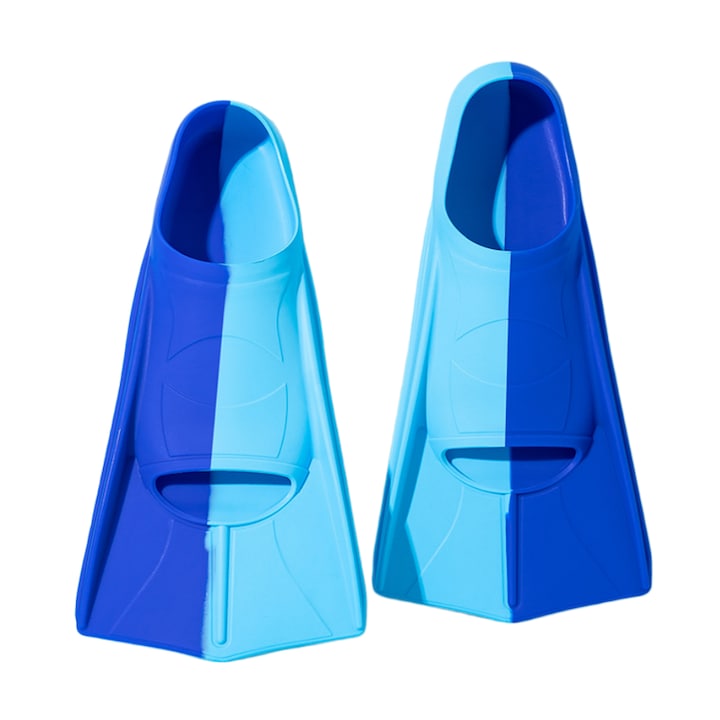 Professional swimming fins for teenagers, Wide fan-shaped blades, Foot pocket with flow drainage, Internal length 20 cm, size 33-35 (XS), ideal for swimming and snorkeling, freediving, flexible, silicone, durable, Blue