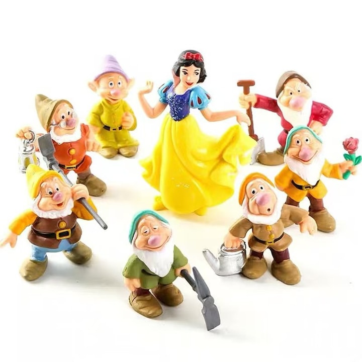 Set de 8 figurine  Alba ca zapada si cei 7 pitici  6-10 cm  PVC  Multicolor