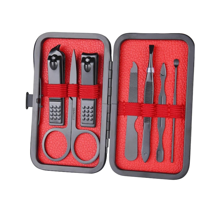Set Profesional 7 piese pentru manichiura  pedichiura din Otel Inoxidabil cu etui depozitare