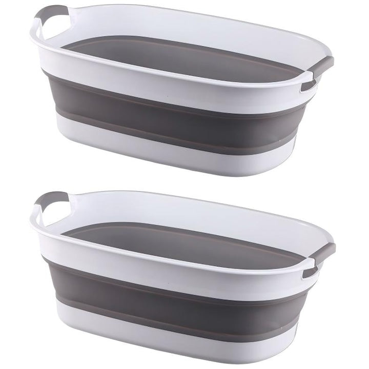 Set 2 cosuri de rufe pliabile  Omelivon  alb si gri  53x38x21cm  22l