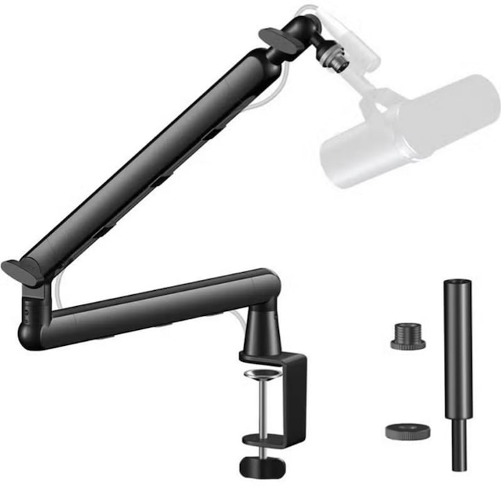 Microphone arm Walalla black static microphone arm, low-profile desk mount for streaming with cable management, 360° rotatable, Black