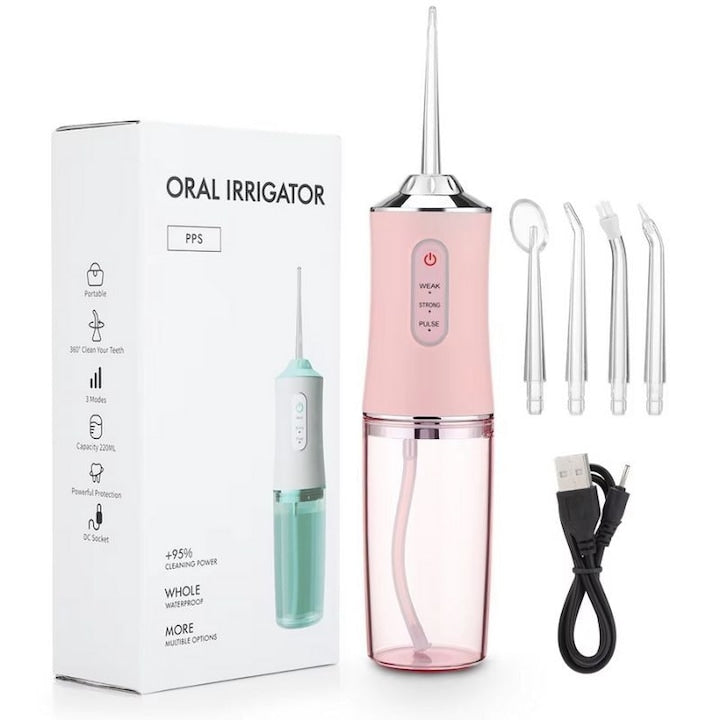 Royall A8 Portable Oral Irrigator - Water Flosser for Kids and Teens - 220ml USB Rechargeable, Silent, with 3 Modes | Pink