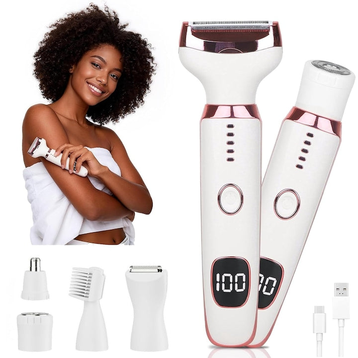 5-in-1 Cordless Electric Shavers for Women with LED Display, Trimmer for Bikini Area, Face, Nose, Eyebrows, Arms, Underarms, Legs, Painless Facial Hair Removal