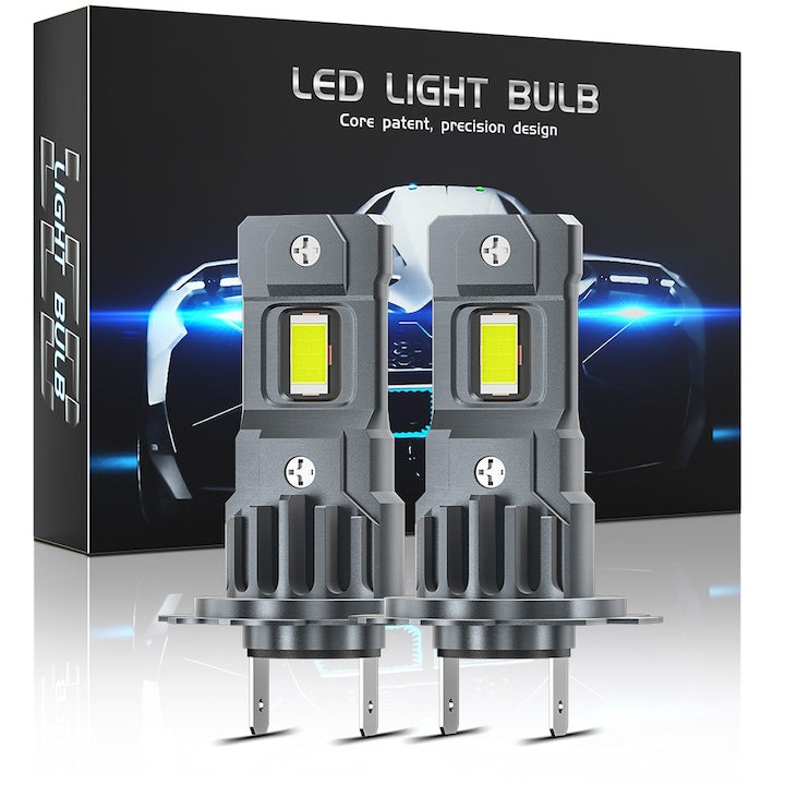 Set of 2 H7 LED Bulbs, 6000K, 8000 Lumens, 3570 CSP CHIP, 9-24V, Powerful White Light, Plug&Play, Premium, Zinc Alloy, For Car, Motorcycle, Truck