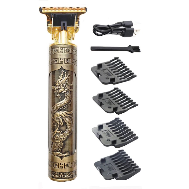 Masina de tuns Karemi  cu acumulator  5 W  trimmer  model dragon  incarcare USB  Auriu negru