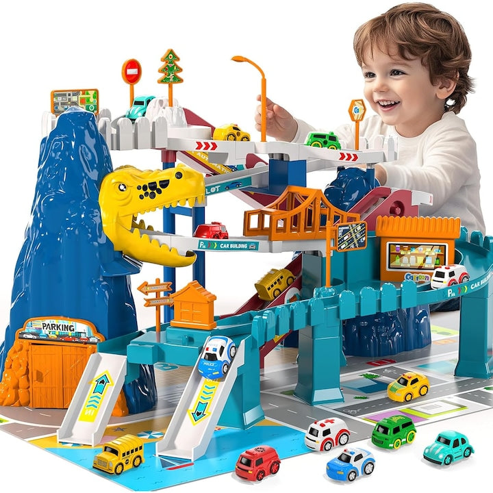 Dinosaur Race Track JFYU Educational, includes 12 mini cars, for boys and girls aged 3-8 years