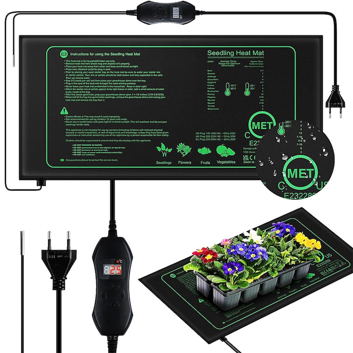 Covoras de incalzire pentru cresterea plantelor de interior  pentru reptile  rotatoare  creste inteligenta  productie pe tot parcursul anului  52 cm x 24 cm  50W  rezistent la apa