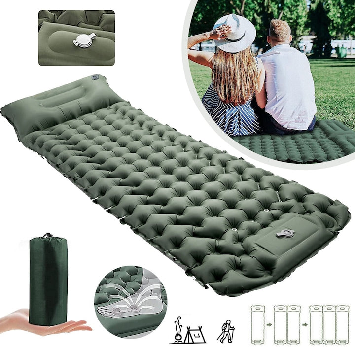 Simple inflatable mattress 200x70x10cm waterproof green colors with foot pump
