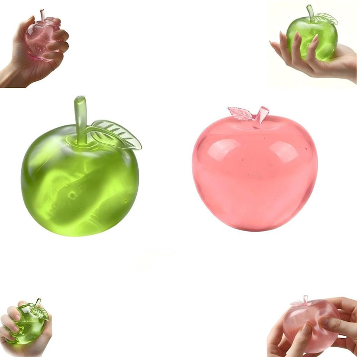 Squishy Anti-Stress Toys, transparent apple-shaped toy, made of non-toxic TPR material, compressible elastic ball filled with gel, portable sensory toy, 6 cm, two-piece set - green and pink