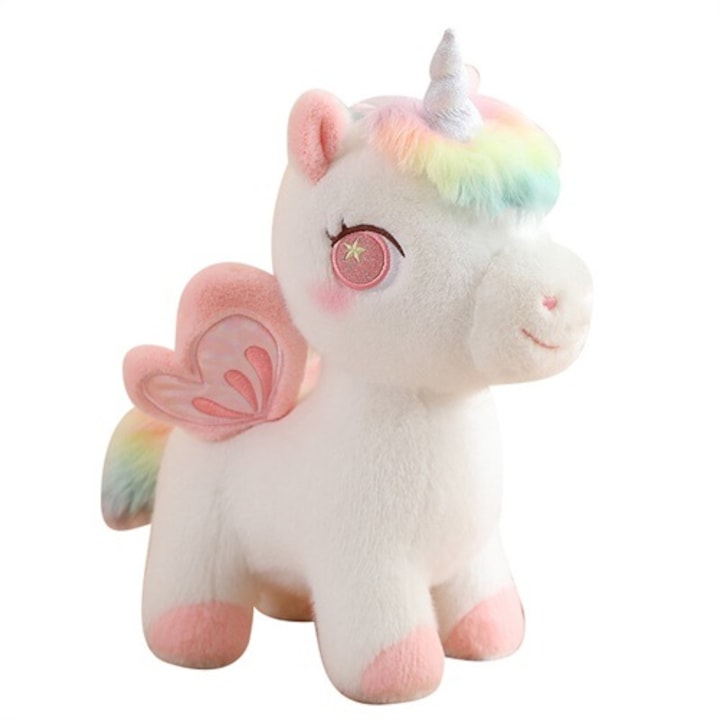 Jucarie de plus unicorn  cu Aripi de Inger  coada curcubeu multicolora  25 cm  +3 ani  jucarie draguta de plus pentru copii cu jucarie de plus  Moale si placut la atingere  Pentru copii  fete  baieti  Perfect pentru un cadou  Roz