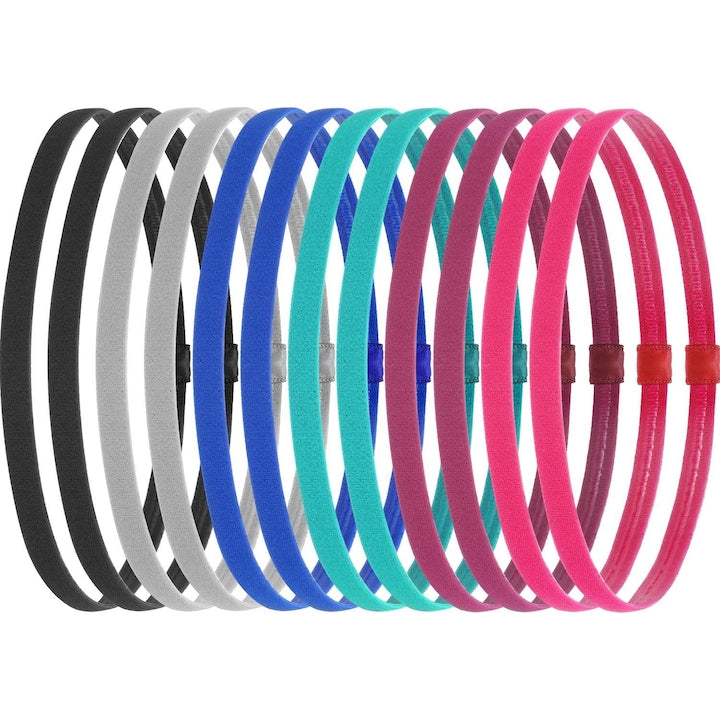 Set of 12 anti-slip sports headbands, polyester, multicolor, universal size