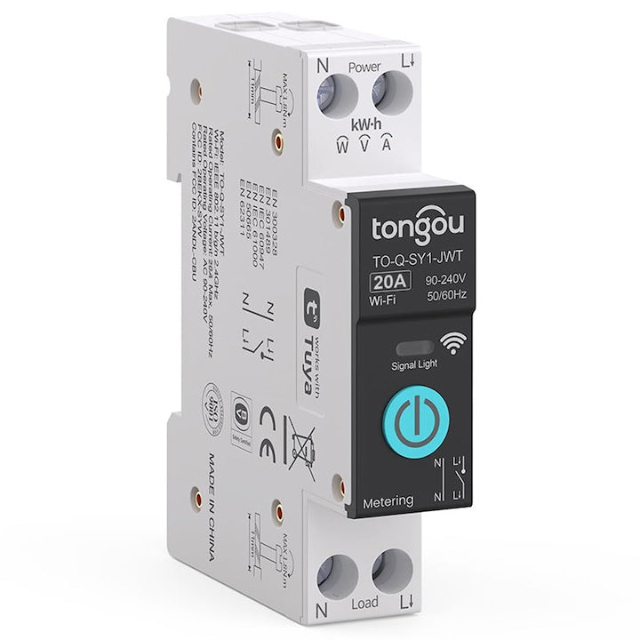 Siguranta automata smart  Wi-Fi  20A  Controlabila Prin Telefon  Verificare Curent Electric  Voltaj Si Putere in Timp Real  Timer Dimineata/Seara  Compatibila TUYA