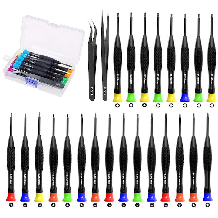 Set de surubelnite multifunctionale  ZOUN  25 de piese  potrivit pentru repararea jucariilor  telefoanelor mobile  ceasurilor  ochelarilor  varf magnetic  include pensete  mai multe biti  maner antiderapant  durabil