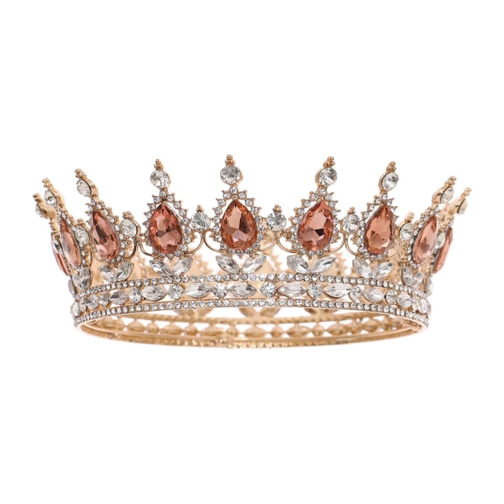 Tyrael-SEA - Tiara femei  stras portocaliu  aurie  15.5x12.2x5.3cm  metal  handmade 12 rate cu 0% dobândă