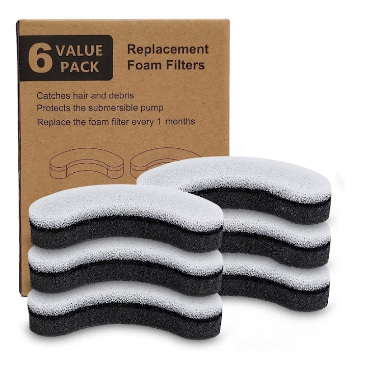 JENUOS 6-Pack Replacement Filters for Cat and Dog Water Fountain, Activated Carbon, White