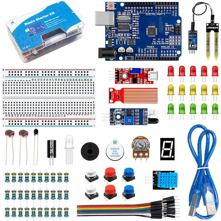 Kit de programare  Rqiurpn  Placa R3  Breadboard  senzor umiditate sol  Pentru incepatori  Display  Multicolor
