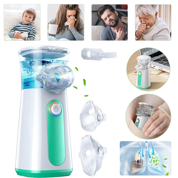 Quiet Ultrasonic Nebulizer for Adults and Children, Portable Nebulizer with 2 Masks, Mesh Nebulizer for Home Use, Travel, 3 Adjustable Speeds, for Respiratory Problems
