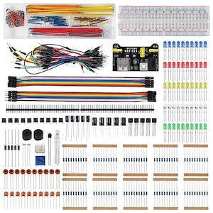 Kit de programare Arduino UNO R3  Kit electronica pentru incepatori  Care include breadboard cu 830 de puncte  peste 234 componente  potentiometru  modul de alimentare  rezistori  condensatoare si LED-uri etc  Multicolor