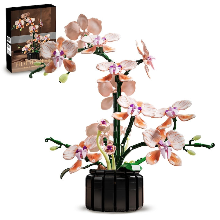 Orchid Building Sets, Artificial Flowers, Plant Gifts for Her, Adult, Girls, Botanical Collection for Home, Kitchen and Office Decor, WALALLA, Champagne, 866 pieces
