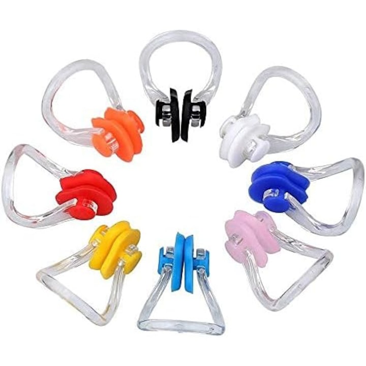 Set of 8 Silicone Swimming Nose Clips, Diving, Surfing, Unisex, Multicolor