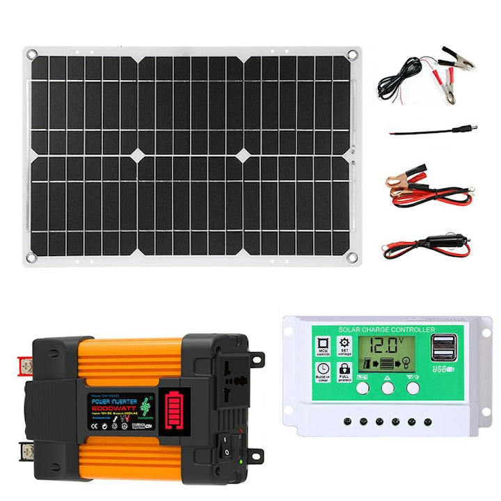 Kit panouri solare  Rqiurpn  Invertor 6000W  Panou solar 25W  Regulator/ controller 50A  Statie de energie solara pentru marina  masina  rulota  camping  barca  auto
