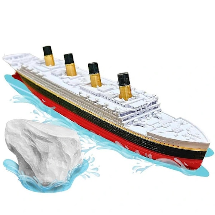 Jucarie de baie barca Titanic realista despartita  model istoric  alb-albastru