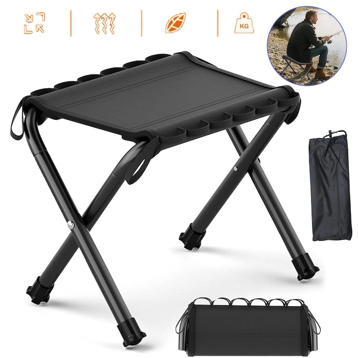 Foldable Camping Chair, Lightweight and Stable, with Carry Bag, 130 kg Load Capacity, 30 * 30 * 23.5 cm, Small Portable Folding Chair for Camping, Hiking, Fishing, Picnic and Travel