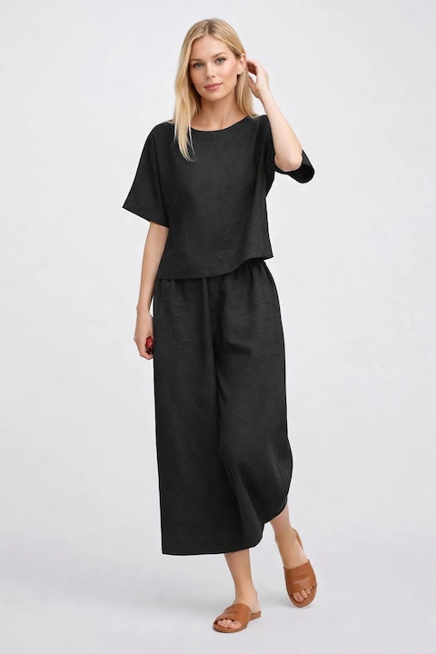OEM - Set dama top scurt si pantaloni  negru  Negru 12 rate cu 0% dobândă