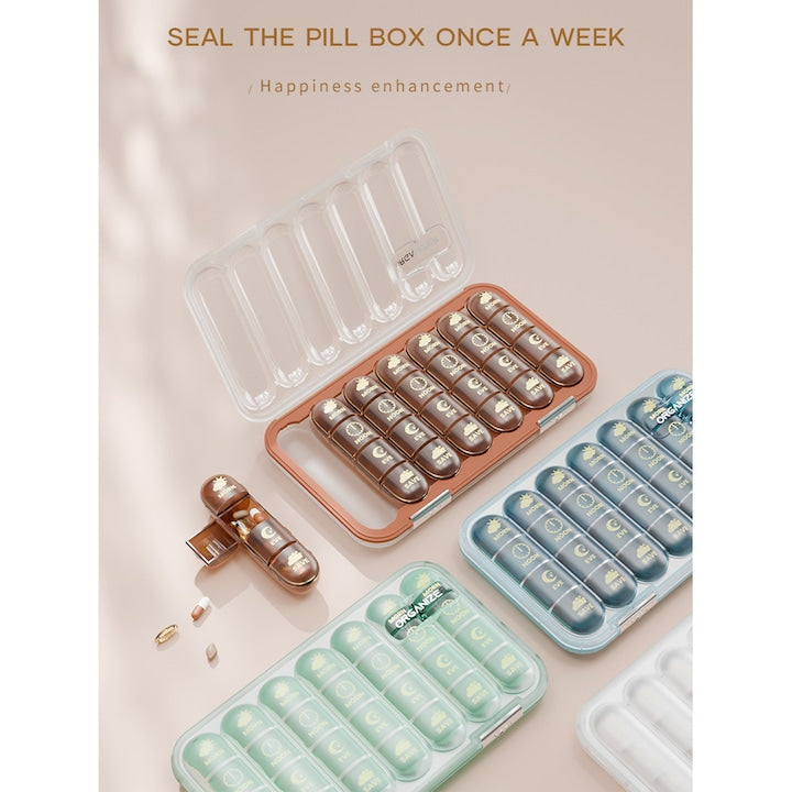 Organizator saptamanal medicamente Fantasy 28 compartimente etans maro 22.5x13.3x3.6cm