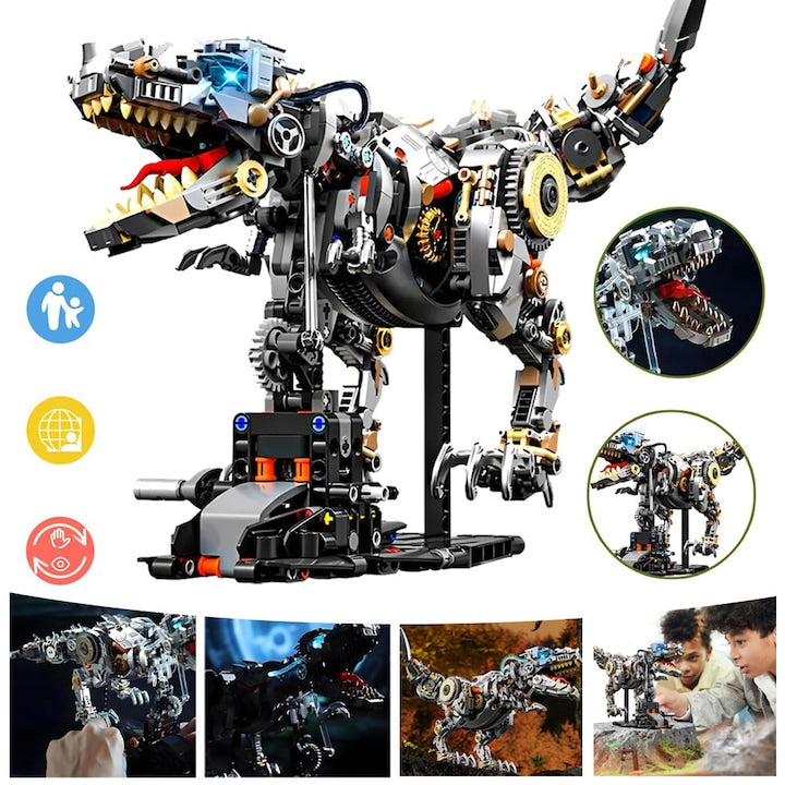 Set de jucării cu blocuri de construcție T. rex  CHOOLY  1268 piese  lumini LED  36x21x22cm