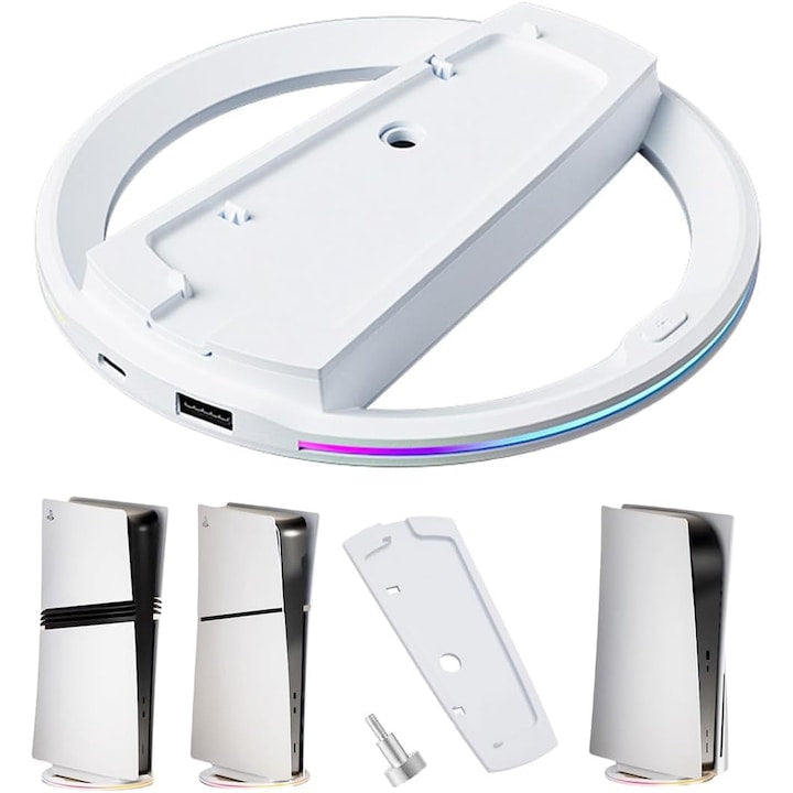 Stand Vertical pentru PlayStation 5/ PS5 Pro/ PS5 Slim  LED RGB  Alb