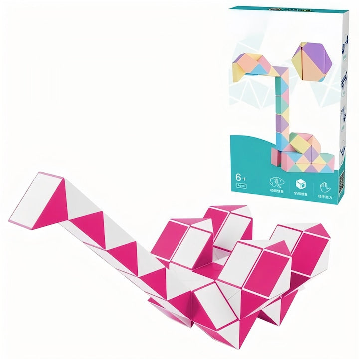 Joc Educativ Cub Magic 3D Set 60 Piese  Transformabil  Stimuleaza Creativitatea  Roz si Alb  6+ Ani