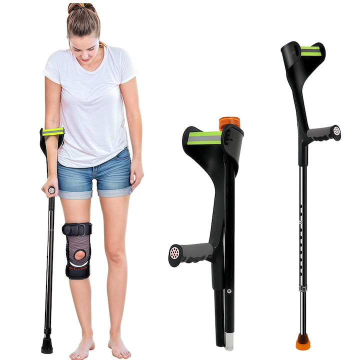Carja metalica reglabila  Carja ergonomica  Pliere usoara  reglabile pe inaltime  reflectoare fata si spate  suport pentru cot in forma de U umanizata  10 niveluri de reglare a inaltimii  1 buc  Negru/Gri