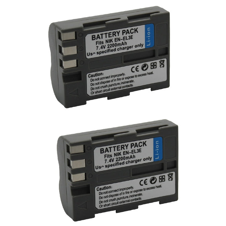 Set of 2 rechargeable Lithium-Ion batteries EN-EL3E SINBINTA 2200mAh 7.4V Flame Retardant Overcharge Protection Short Circuit Protection For D300S D90 D700 D300 D80 D200 D50 D70S 55.7*39.5*20.7mm Silver/Grey