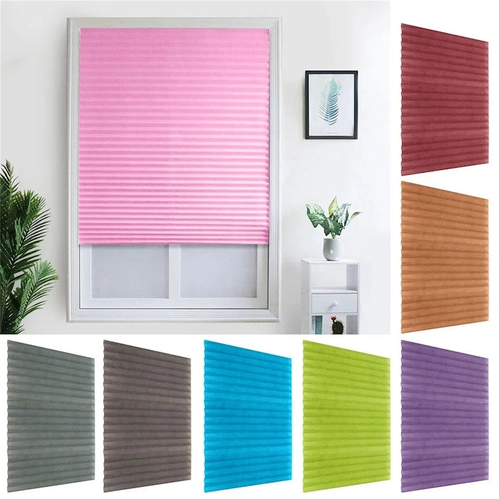YANYXR BCS3130718 Self-Adhesive Pleated Blind, Polyester, Light Filtering, Cordless, with Double-Sided Adhesive Tape, Blue, 90 x 150 cm