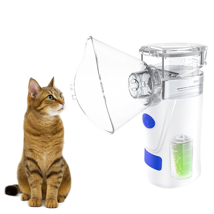 Aparat de nebulizare pentru animale de companie Nebulizer Machine for Dogs Cats  Portable USB-C Rechargeable  Ultra Quiet 25dB Mesh Nebulizer with Multi Size Masks  Reusable Handheld Inhaler for Pet Respiratory Relief
