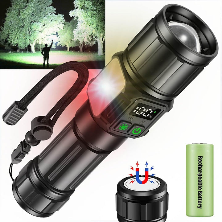 Rqiurpn Flashlight 100000 Lumens, 5000 mAh Battery, 9 Lighting Modes, Magnetic, Waterproof, Ultra-Bright, for Camping, Hiking, Night Walks, Survival, Exploration, and Emergencies