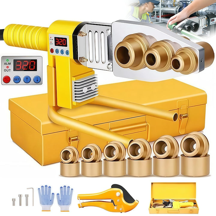 Trusa lipit tevi  Wacorresi  Aparat de lipit tevi PVC  Instrument de sudare a tevilor  Pentru PE/PPR/PB/PVDF/HDPE/PVC  Display Digital  Galben