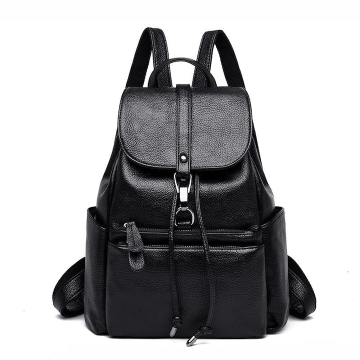 DicBoster - Women's Backpack, Genuine Leather, Casual and Versatile, Large Capacity, Black, 12 interest-free installments