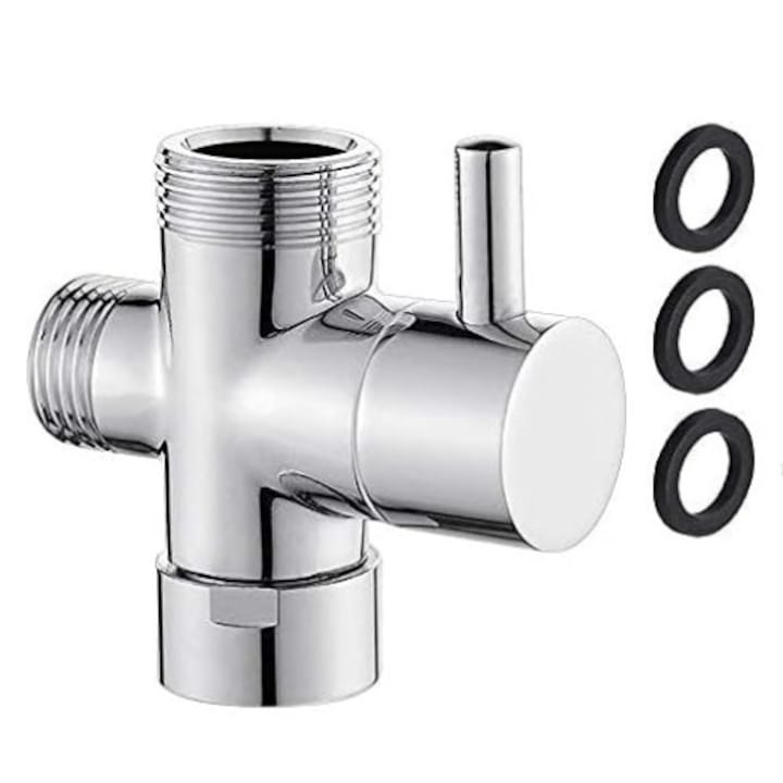 Shower Battery Adapter G1/2" three-way diverter valve brass material chrome-plated surface anti-rust suitable for handheld showers and fixed nozzles Silver