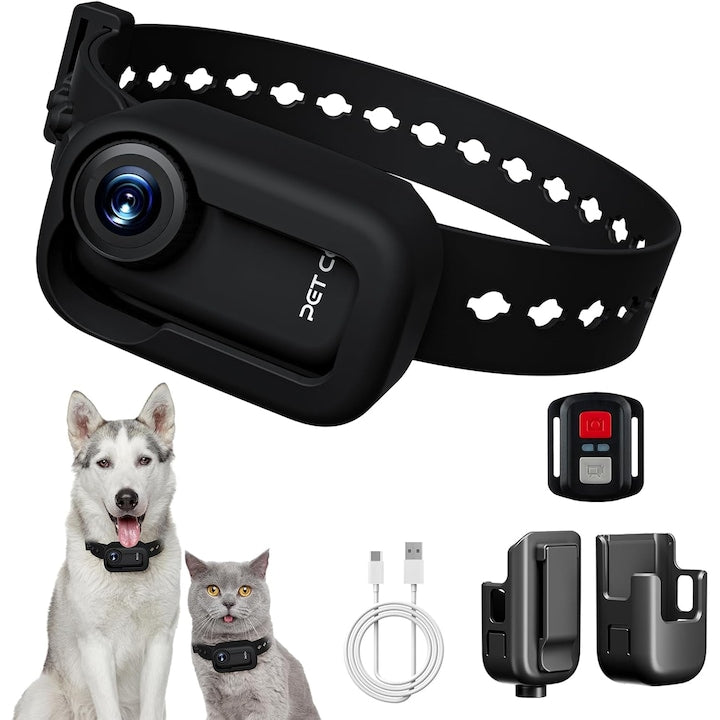 Camera cu zgarda pentru animale de companie  WALALLA  zgarda de urmarire HD 4K pentru caini  HD 1080p  raza de actiune de 10 m cu hotspot  conectare la ecranul live al telefonului mobil  cu telecomanda  mini camera sport wireless  neagra