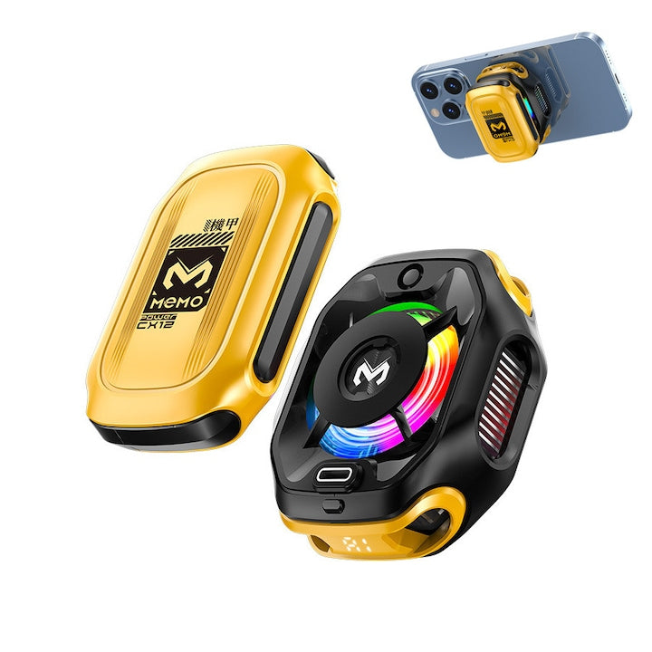 Cooler Magnetic Telefon  Wireless cu AI  Racire Instanta cu Semiconductor  Baterie Detasabila 2000mAh  RGB  Display Digital  Mod Inteligent  Compatibil Universal  OUYLAF  Negru-Galben
