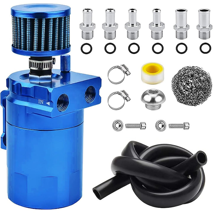 Oil catch can with breather filter, Omelivon, 300ml, universal aluminum set, blue