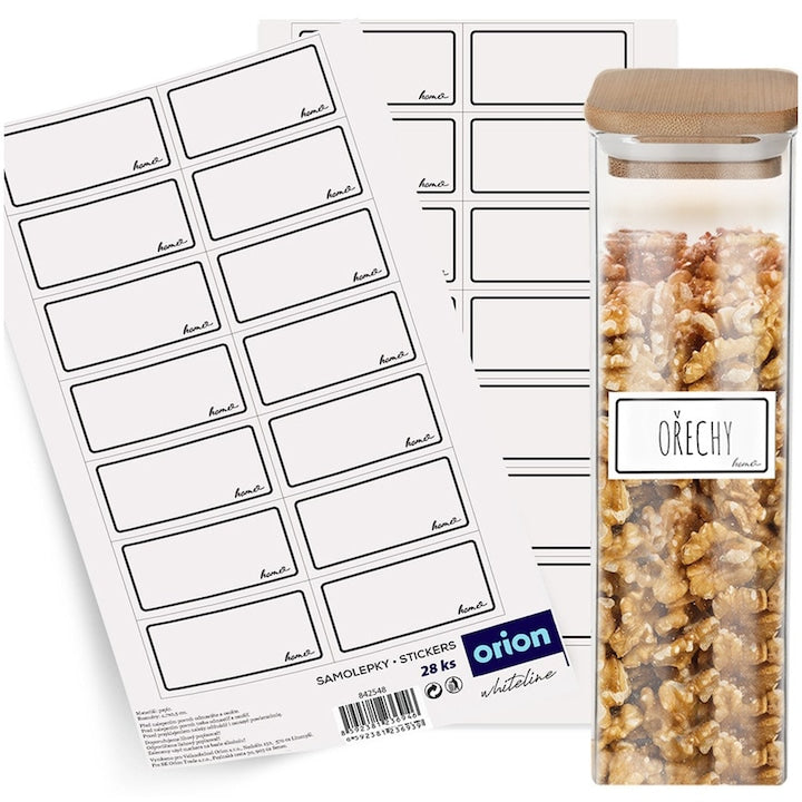 Set of 28 Orion Adhesive Labels White/Black 4.7x2.5cm Ideal for Spice Organization