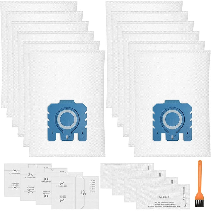 Set of 12 G/N vacuum cleaner bags compatible with Miele, 4 motor protection filters and 4 exhaust filters, for bagged vacuum cleaners