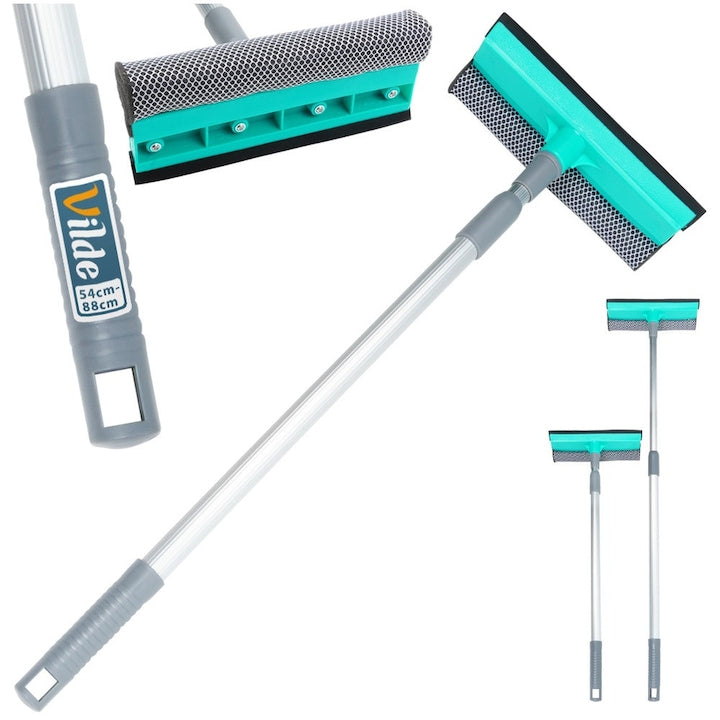 Racleta Pentru Geamuri  Vilde  54x20x88 cm  Corpul Racletei Are Latimea De 20 cm  Maner Din Aluminiu  Echipata Cu Burete Si Banda Flexibila Din Cauciuc  Tub Telescopic Reglabil De La 54 La 88 cm  Multicolor