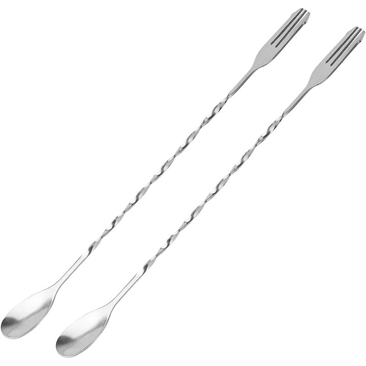 Lingura de bar pentru cocktail  Rqiurpn  Inox  Design Spirala  32.2cm  2 piese