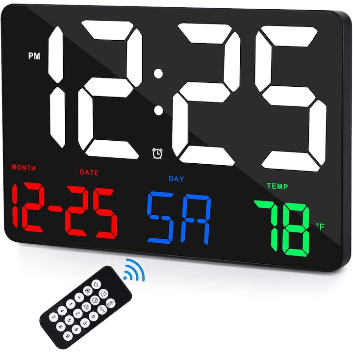 Ceas Digital de Perete  LED RGB  Functie Snooze  Luminozitate Adjustabila  Calendar  Temperatura  Alarma  Termometru  11.4 inch - EOM